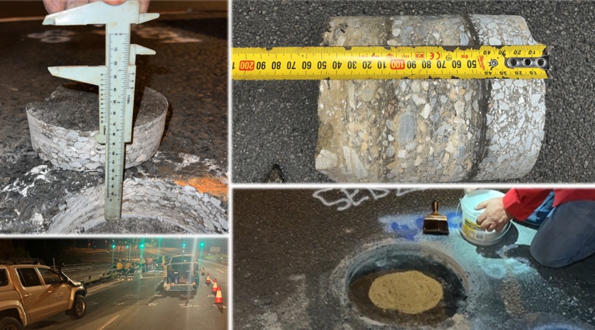 Bridge deck concrete core , Bridge deck wearing surface investigation