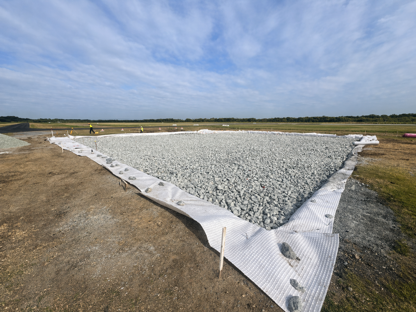 Rock mattress installation at aerodrome apron , soft subgrade